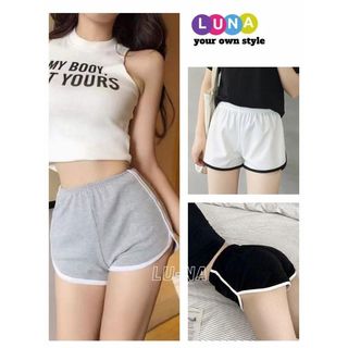 Quần sooc thun mềm co giãn lưng thun chạy viền thể thao năng động, Quần đùi nữ phối viền thể thao cá tính - LUNA