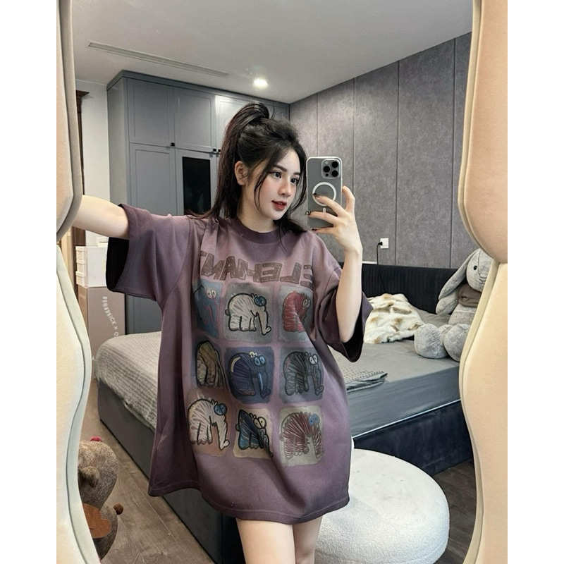 Áo Phông Voi Tím Tay Lỡ QC