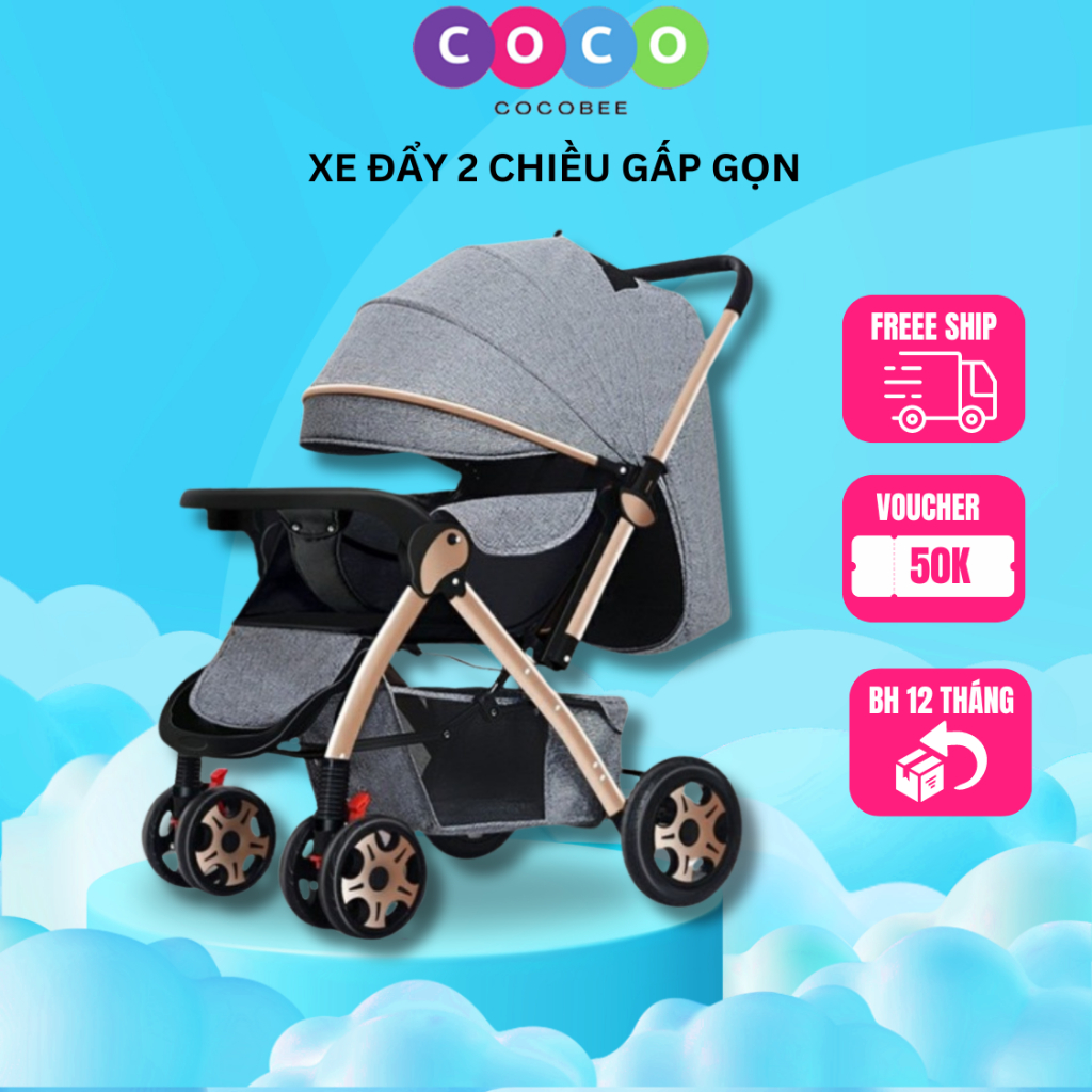 Xe đẩy gấp gọn đẩy 2 chiều cho bé COCOBEE cao cấp gấp gọn đa tính năng cho bé - Bảo hành 3 năm