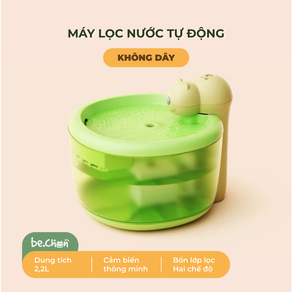 Máy lọc nước không dây cho chó mèo, máy lọc nước tự động không dây sạc pin con gấu BECHON