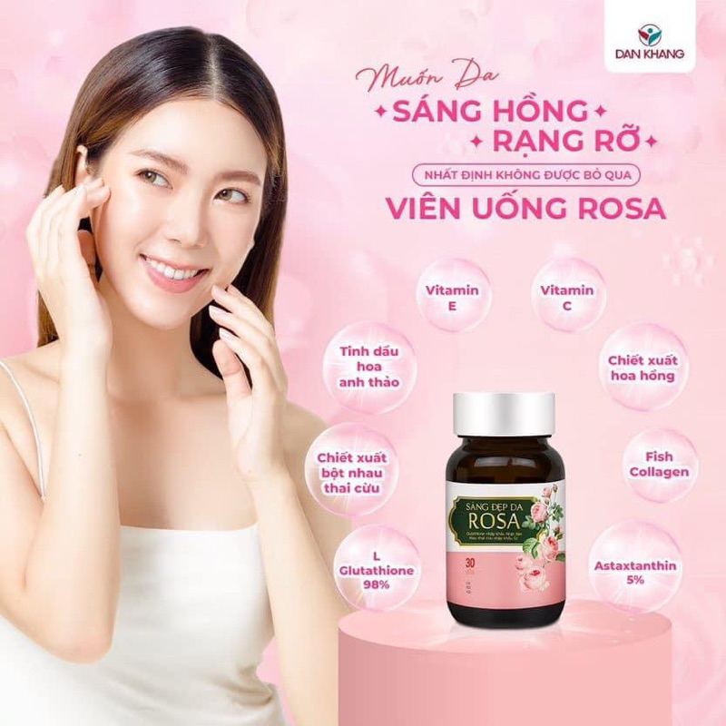Viên uống sáng đẹp da Rosa giúp da căng mịn , chống lão hoá da( Hộp 30viên)