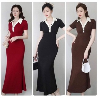 Đầm polo đầm có cổ dáng dài tay ngắn bigszie 40-120kg tôn dáng sang chảnh hack dáng che khuyết điểm
