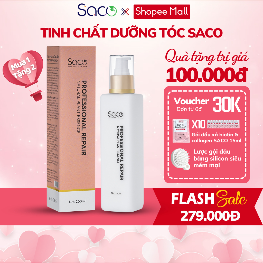 Tinh chất dưỡng tóc SACO 200ml phục hồi tóc hư tổn, nuôi dưỡng tóc siêu mềm mượt, cấp ẩm cho tóc, không cần xả nước