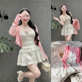 Set 3 món áo thun 2 dây + áo khoác thun td + cv xám xếp li hông