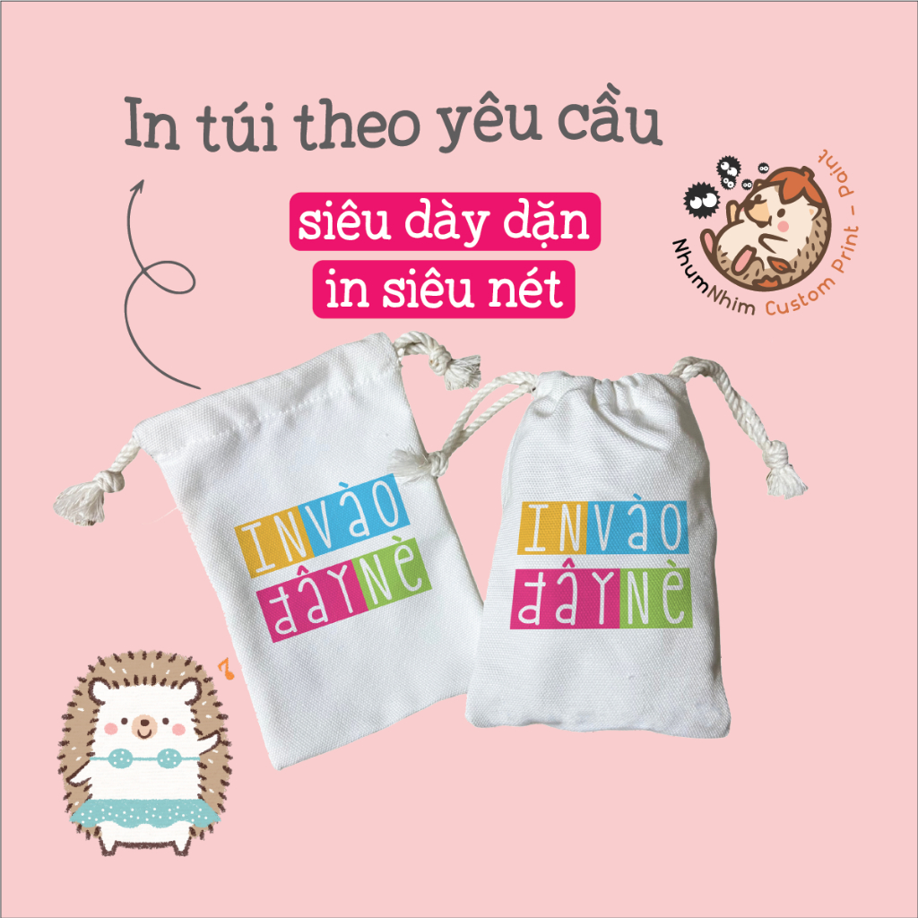 In theo yêu cầu túi rút mini canvas đựng cafe trang sức phụ kiện NhumNhim Custom Art