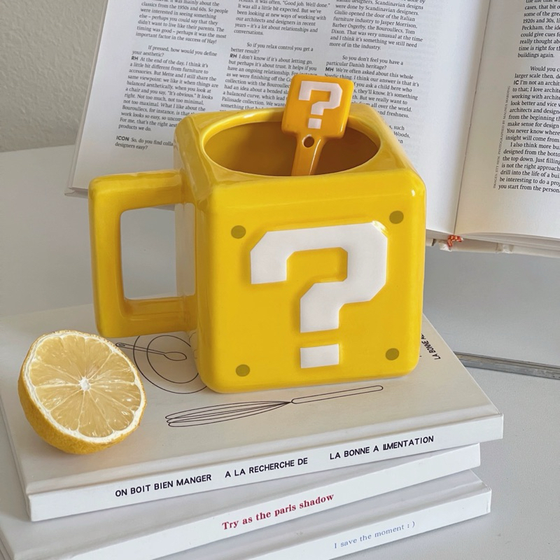 Ly cốc kèm muỗng cafe, ly trang trí nhà cửa Super Mario