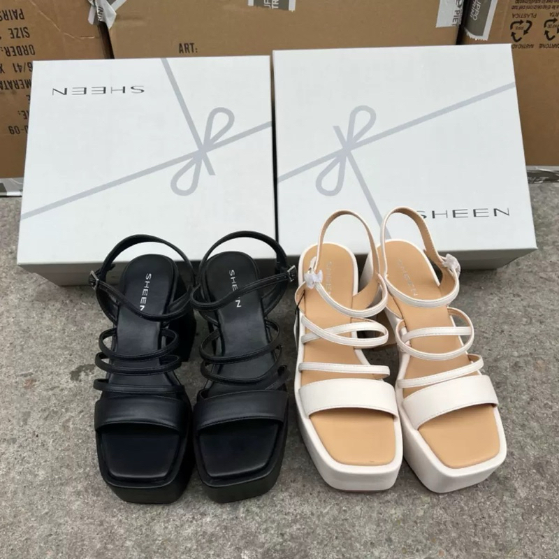 🍀 ORDER 🍀 Shein giày da bóng gót vuông quai ngang 8cm 36-41 Xuất Âu