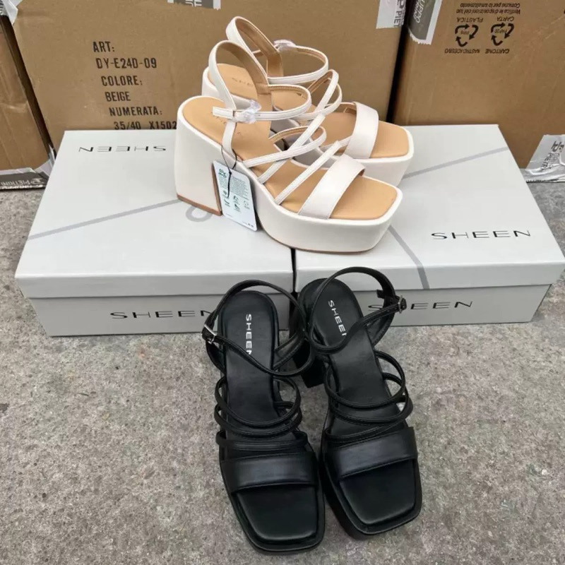 🍀 ORDER 🍀 Shein giày da bóng gót vuông quai ngang 8cm 36-41 Xuất Âu