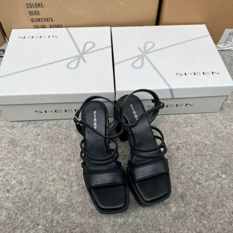 🍀 ORDER 🍀 Shein giày da bóng gót vuông quai ngang 8cm 36-41 Xuất Âu