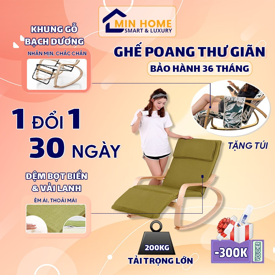 Ghế Đọc Sách, Ghế Poang Dài Thư Giãn Bập Bênh Có Gác Chân Thông Minh