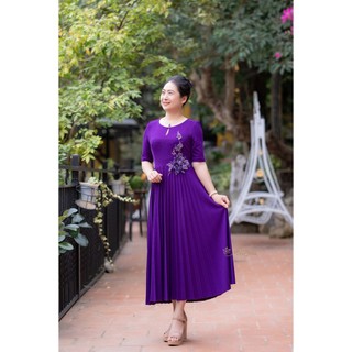 Váy trung niên/ Đầm trung niên - DV34 Tằm gân chân xếp ly