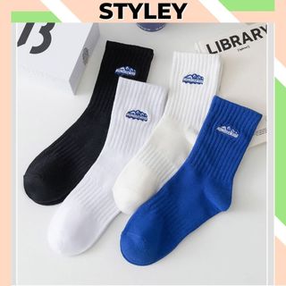 Combo 5 đôi tất nam nữ cổ cao thể thao chất cotton co dãn tối đa chống hôi chân, Vớ nam nữ kẻ sọc năng động Styley P014