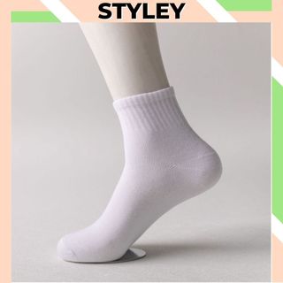 Tất nam nữ cổ trung chất cotton thoáng mát, Vớ nam nữ trơn sang trong và thanh lịch phụ kiên thời trang Styley P019