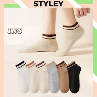 Tất nữ cổ ngắn chất cotton cao cấp chống hôi chân, Vớ nam nữ kẻ sọc phong cách hàn quốc cute dễ thương Styley P021