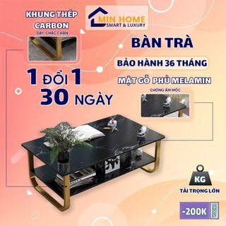 Bàn trà sofa, bàn gỗ 2 tầng phòng khách vân cẩm thạch hình chữ nhật