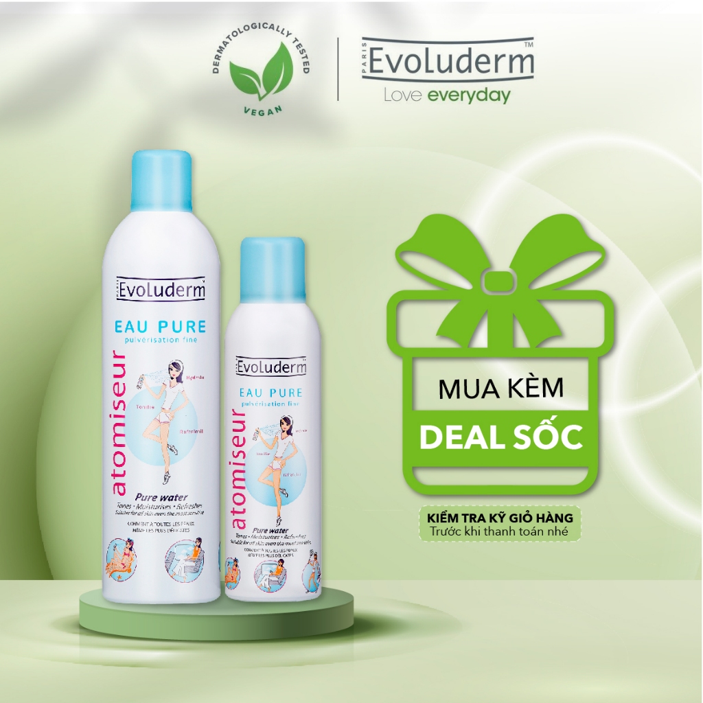 Bộ xịt khoáng dưỡng da cấp ẩm Evoluderm Atomiseur Eau Pure 400ml và 150ml