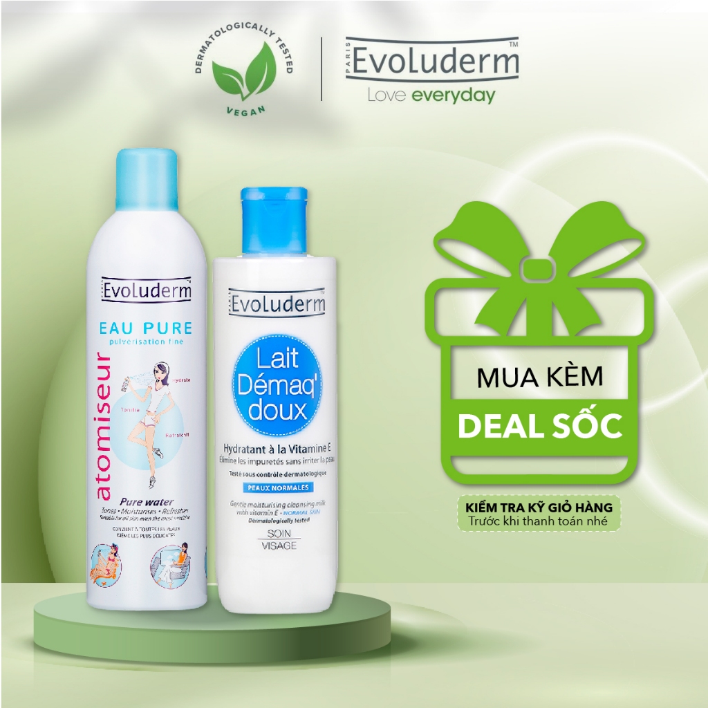 Bộ Xịt khoáng cấp ẩm Evoluderm 400ml và Sữa rửa mặt dành cho da thường Evoluderm 250ml