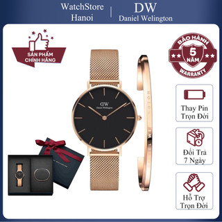 Đồng Hồ Nữ Daniel Wellington Classic Petite Melrose Black Mặt Tròn, Size 28mm, 32mm, 36mm, Vòng Tay Cuff Chính Hãng
