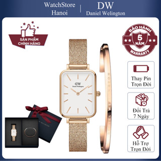 Đồng Hồ Nữ Daniel Wellington Quadro Pressed Melrose White Kèm Vòng Tay Classic Cuff V1 DW Chính Hãng