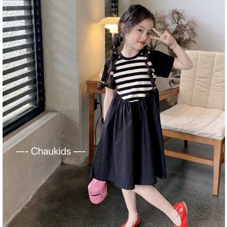 Váy bé gái cọc tay cổ tròn dáng xòe cho bé gái từ 8kg đến 26kg