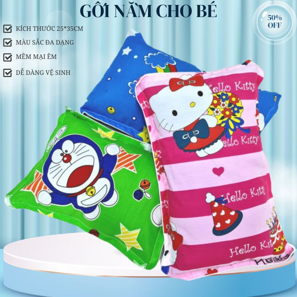 Gối nằm cho bé sơ sinh và trẻ em kèm vỏ áo cotton 25x35cm nhiều kích cỡ