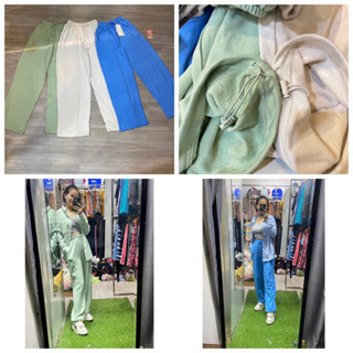 00960 Quần da cá mềm nữ ống suông dây rút gấu, hàng xuất Nga