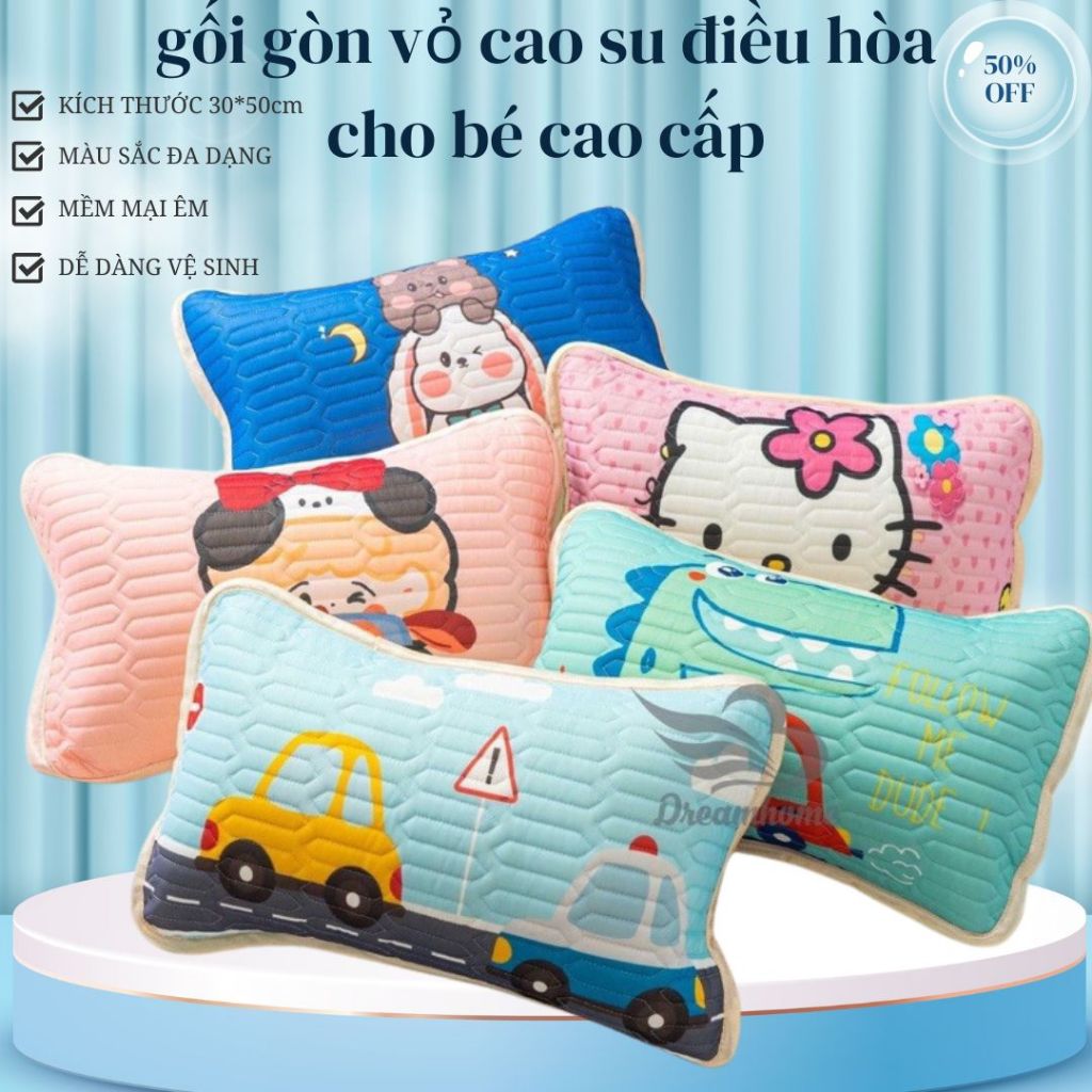 Gối điều hòa cao su non cho bé siêu xinh gối cao su cho bé chất liệu tencel cao cấp cho bé từ 1 đến 8 tuổi kèm ruột gối