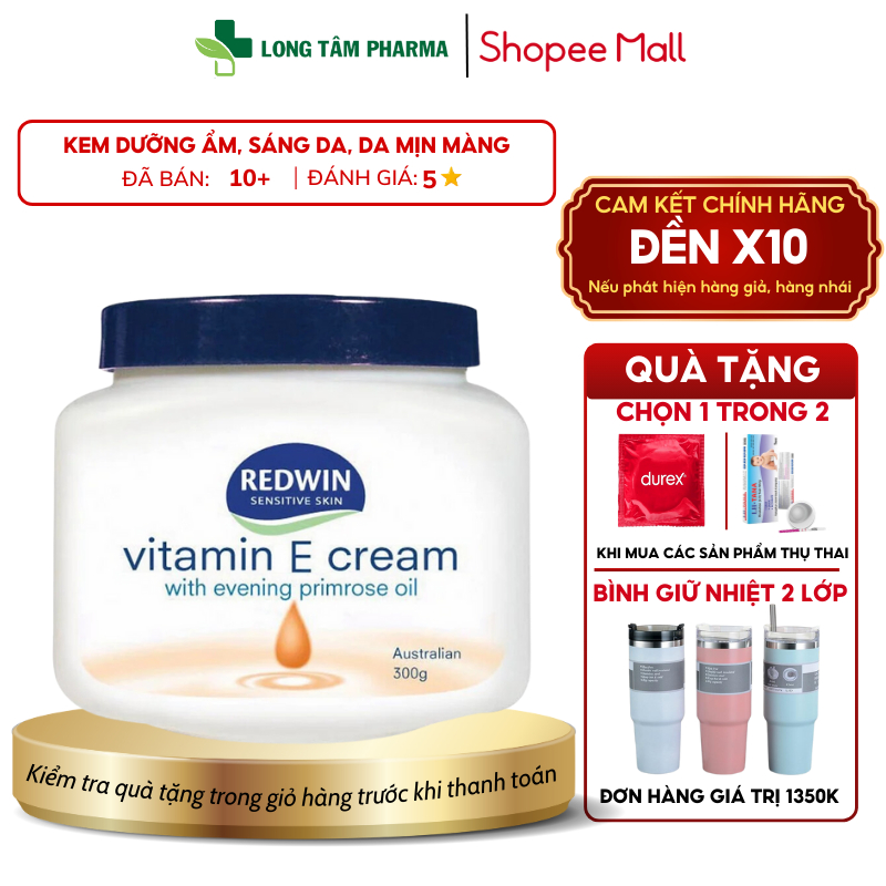 Kem dưỡng ẩm Redwin Vitamin E Cream 300g Úc nuôi dưỡng da luôn ẩm mướt, mịn màng, phục hồi và bảo vệ làn da