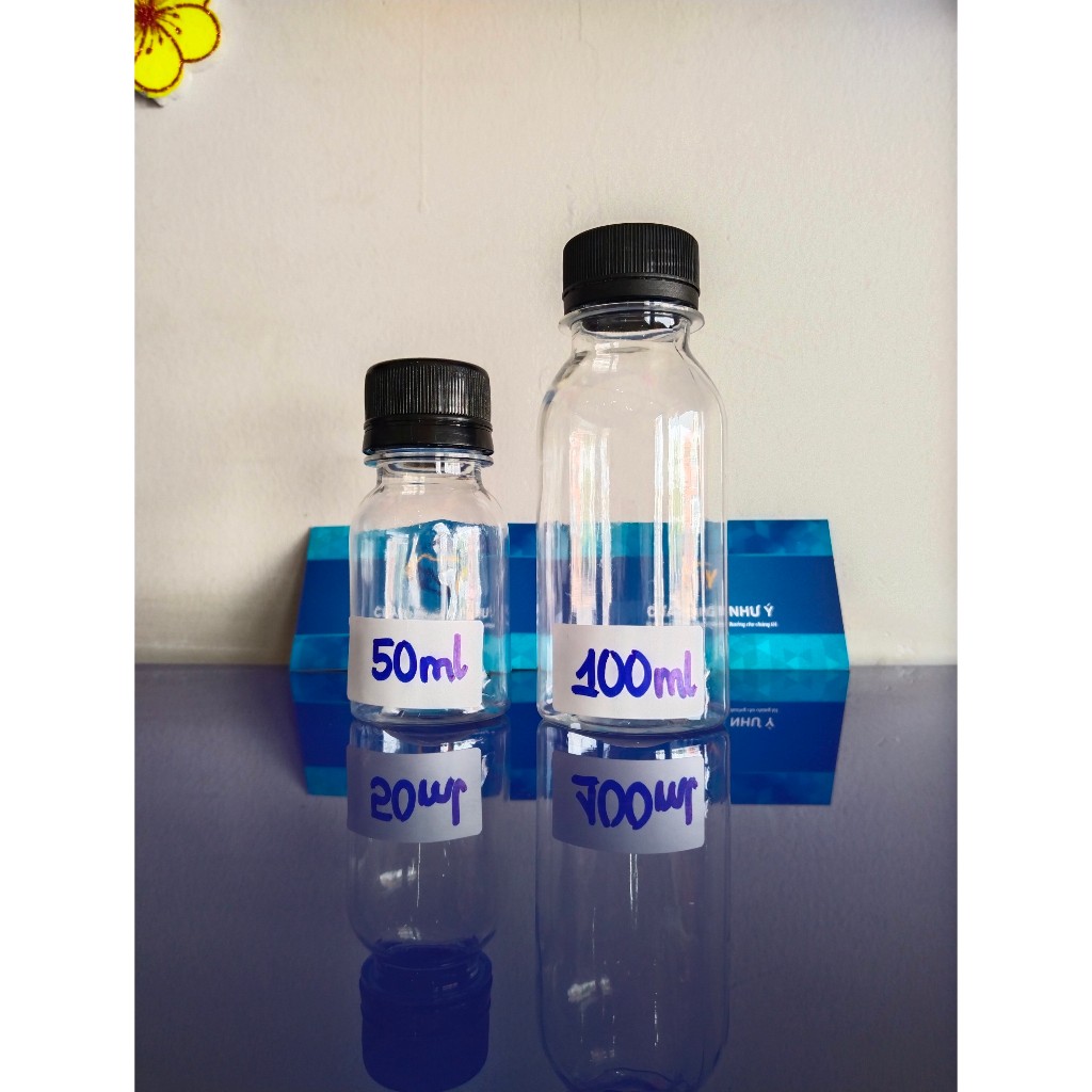 Combo 10 Chai nhựa tròn nắp đen dùng đựng nước chấm - Chai nhựa 50ML , Chai nhựa 100ML
