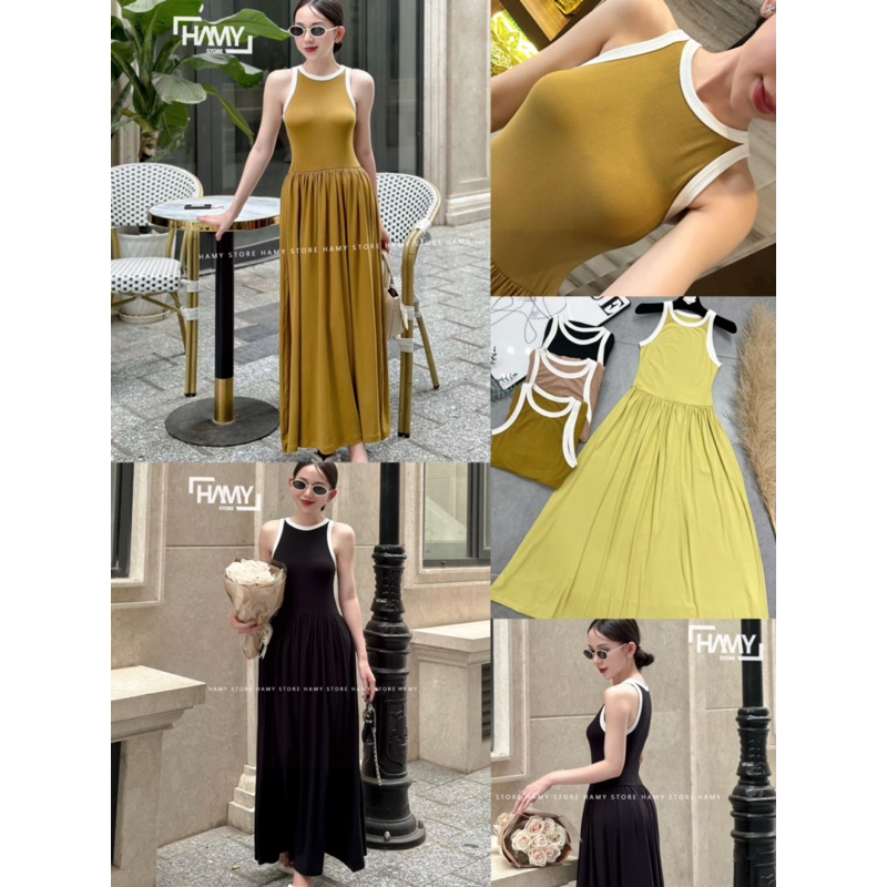Đầm Thun Ba Lỗ Viền Trắng