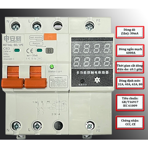 Aptomat có màn hình loại 1 pha ,chống giật