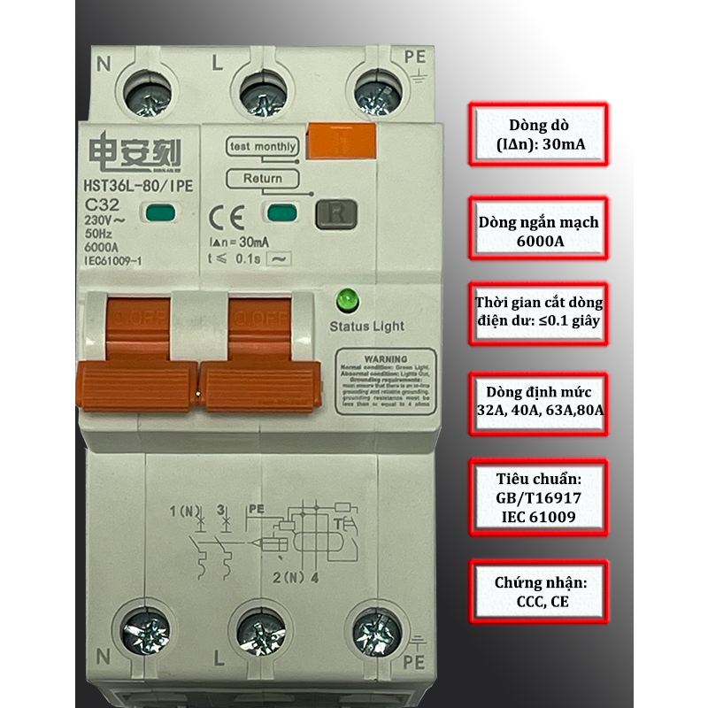 Aptomat tiêu chuẩn loại 1 pha, chống giật