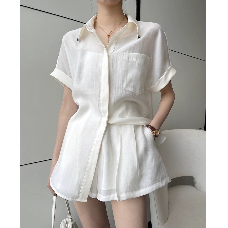 Áo Sơ Mi Nữ BIGSIZE Cổ Đức Cộc Tay (Size Từ 55kg - 85kg)