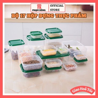 Bộ 17 hộp thực phẩm có nắp , hộp nhựa bảo quản thực phẩm đa năng nhiều kích thước