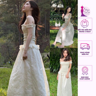 Đầm váy maxi đi biển trễ vai bo chun nhún, đầm bo chun co giãn thoải mái ullzzang nhẹ nhàng nàng thơ