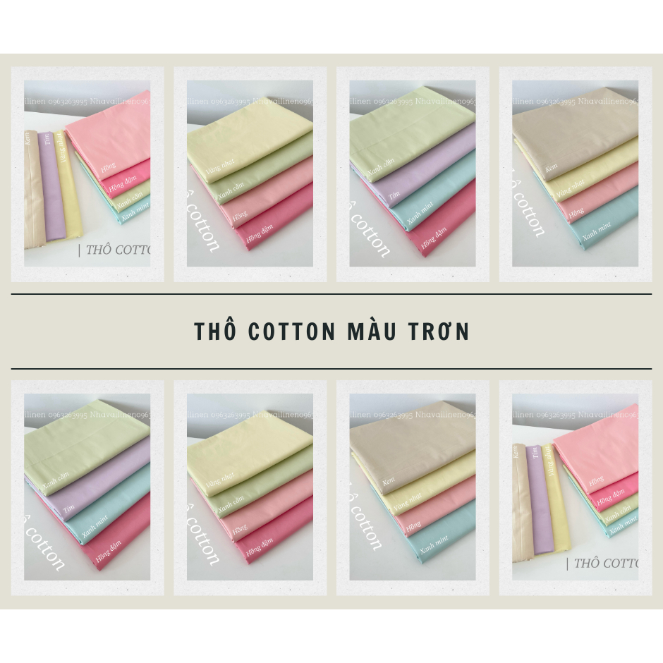 Vải Thô Cotton Nhiều Màu Pastel Chất Liệu Cao Cấp Mềm Mại Thoáng Mát An Toàn Cho Da Nhạy - Nhà Vải Linen