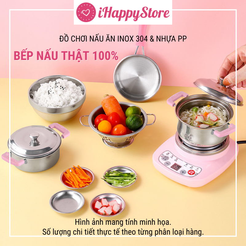 [Nấu Thật] Bộ Đồ Chơi Nấu Ăn Mini Inox 304 Cho Bé 26 Chi Tiết- iHappyStore