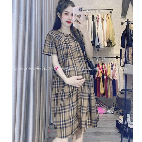 Váy bầu đầm bầu cao cấp☘️chất lụa Hàn mát mềm mịn💕thiết kế sang chảnh🌸mặc đi làm đi chơi đều đc☘️free size