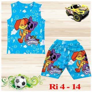  Đồ bộ bé trai, bộ ba lỗ cho bé trai hình Poppy playtime smiling critters18-36KG chất thun lạnh Thái mát
