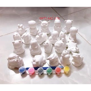 Tượng tô màu tặng kèm cọ - combo 10 tượng tô màu thạch cao size nhí
