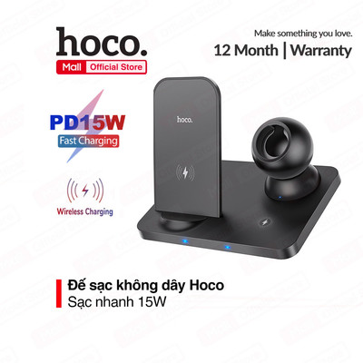 Đế sạc không dây Hoco CW33(3in1) PD15W chất liệu ABS ,hỗ trợ sạc điện thoại , đồng hồ, airpod cùng lúc