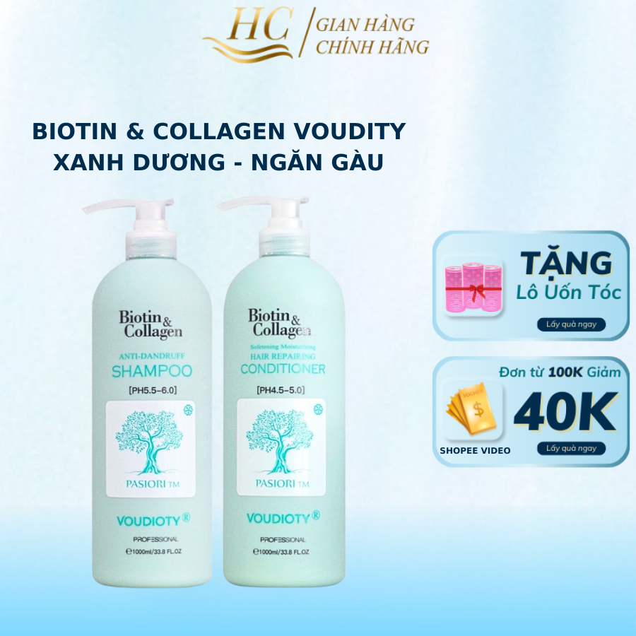 Cặp dầu gội biotin collagen Voudioty HC Xanh Biển Ngăn Ngừa Rụng Tóc, Giảm Gàu, Kiềm Dầu 500ml/1000ml 2021