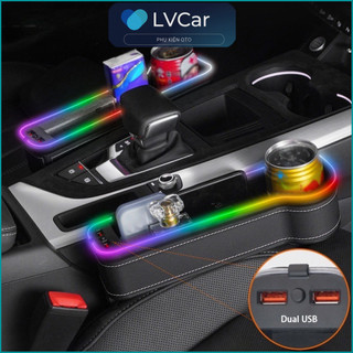 Khay để đồ khe ghế đèn led 7 màu hỗ trợ sạc nhanh điện thoại dễ dàng lắp đặt by Lvcar