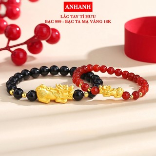  Lắc tay tì hưu nam nữ - Charm Bạc ta S999 nguyên chất mạ vàng 18k - Mix đá mã não - TIHUU002