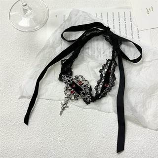 - choker gothic ren hạt đỏ