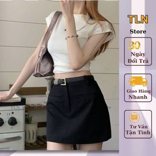 Chân váy ngắn chữ A nữ đẹp, chân váy túi cơi tặng kèm đai lưng chất tuyết mưa trơn cao cấp cạp ôm 2 màu ghi xám M042-TLN