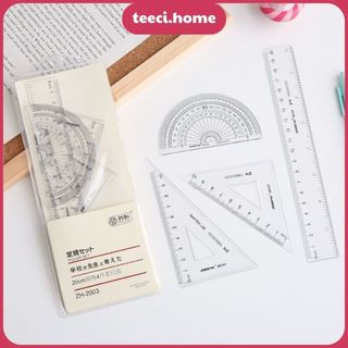 Set 4 thước kẻ hình học thước thẳng đo góc đo độ eke thước nhựa acrylic trong suốt đo lường dễ nhìn 15cm 20cm d003