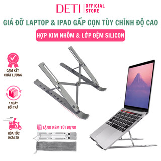 Giá đỡ laptop, đế tản nhiệt laptop, macbook gấp gọn bằng nhôm điều chỉnh 6 cấp độ - gà lót chuột deti shop