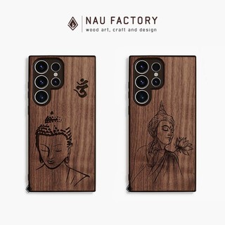 Ốp lưng Samsung gỗ Walnut khắc laser sắc nét không phai S24/S23/S22 Plus Ultra NAU FACTORY - Đức Phật