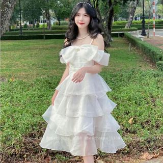 Váy voan nữ công chúa xếp tầng bồng bềnh nơ ngực đính đá dáng dài maxi đi chơi đi tiệc cực xinh và dễ thương - GUU-1989